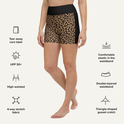 Leopard Print Side Stripe High-Waisted Shorts