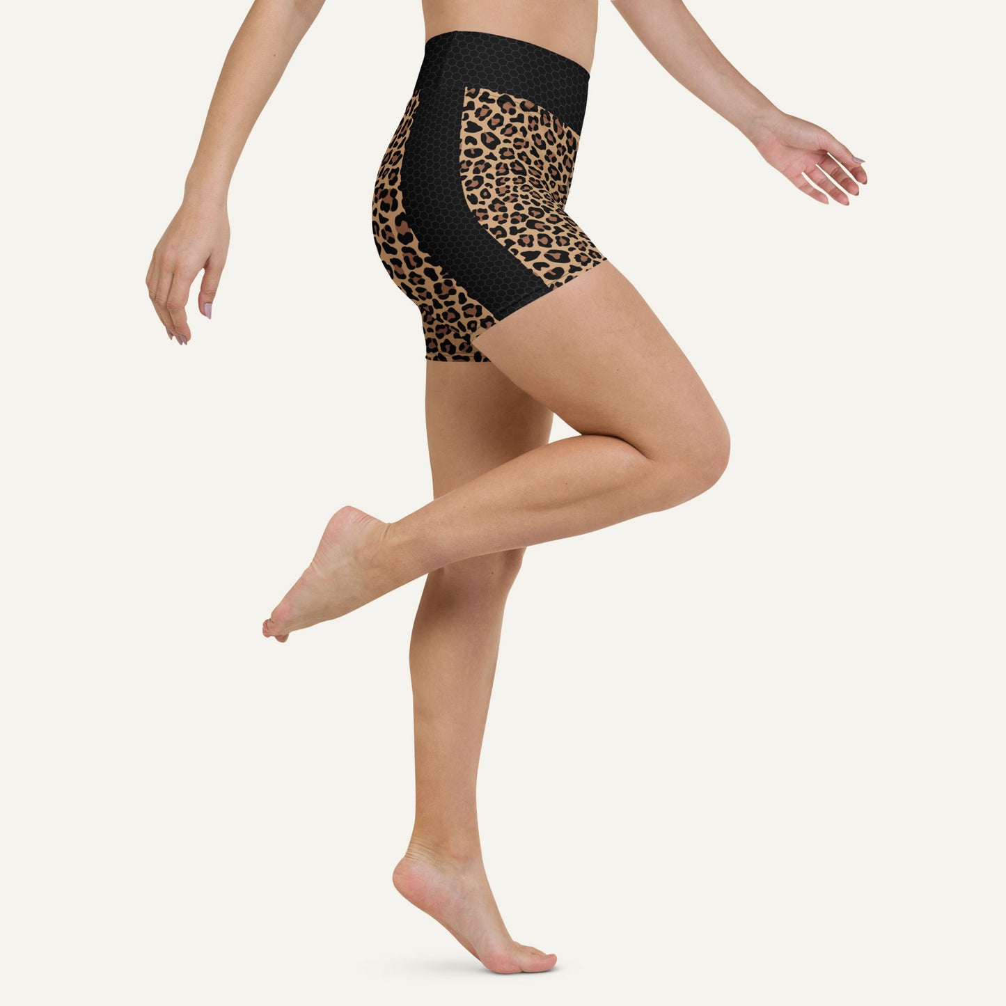 Leopard Print Side Stripe High-Waisted Shorts
