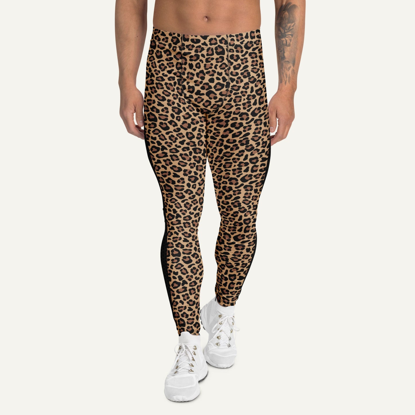 Leopard Print Side Stripe Men’s Leggings