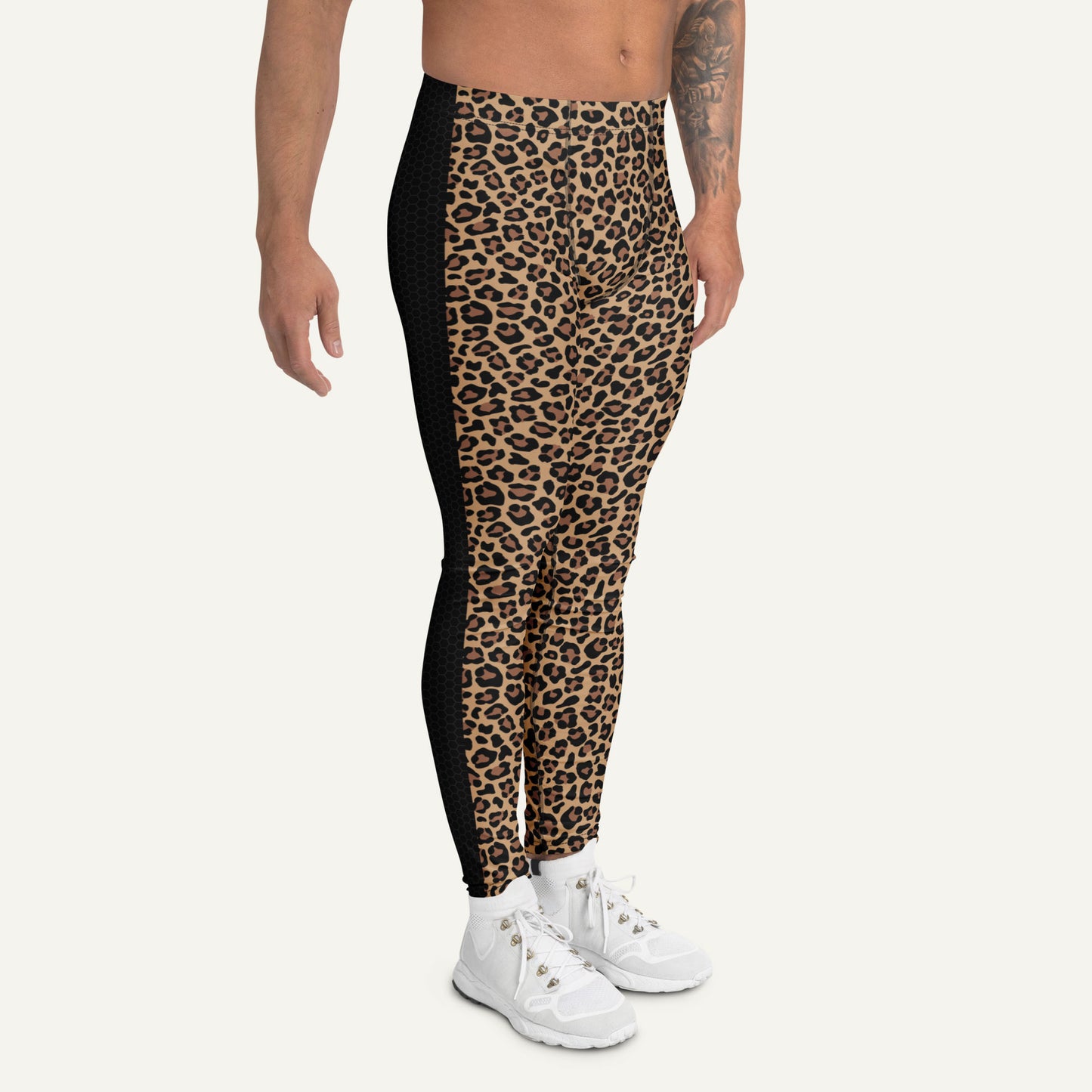 Leopard Print Side Stripe Men’s Leggings