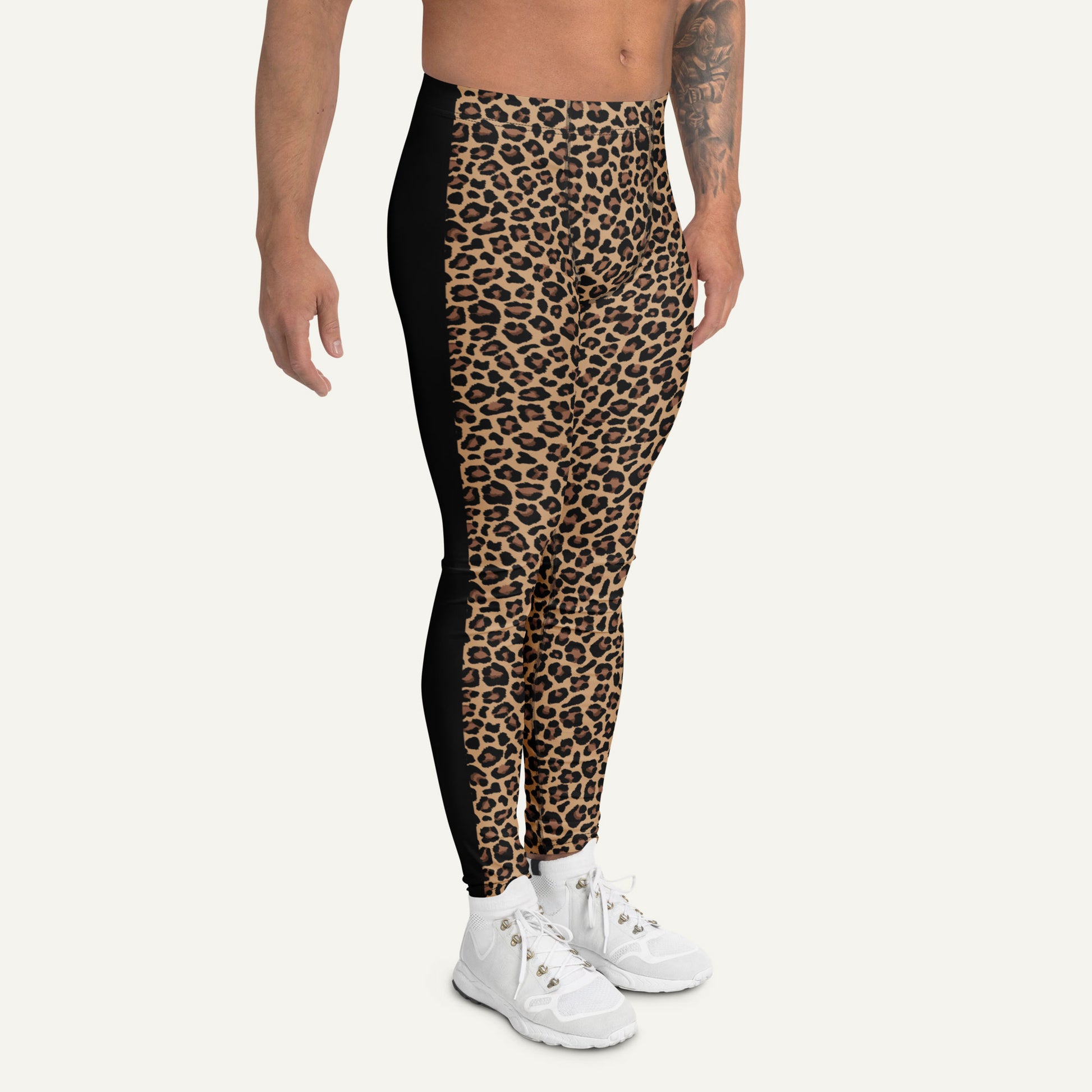 Leopard Print Side Stripe Men’s Leggings - Ministry of Sweat