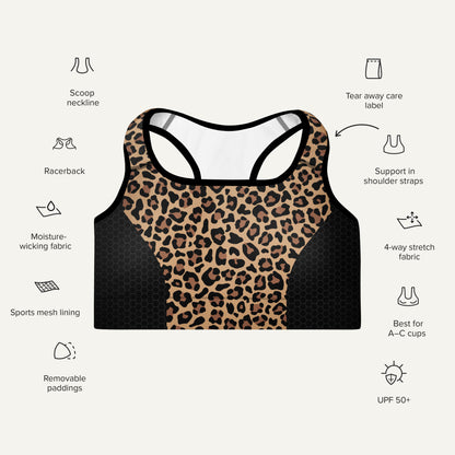 Leopard Print Side Stripe Padded Sports Bra