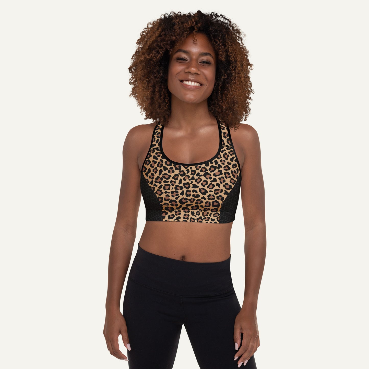 Leopard Print Side Stripe Padded Sports Bra