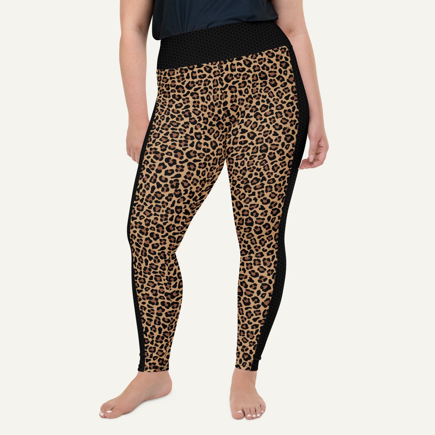 Leopard Print Side Stripe Plus Size Leggings