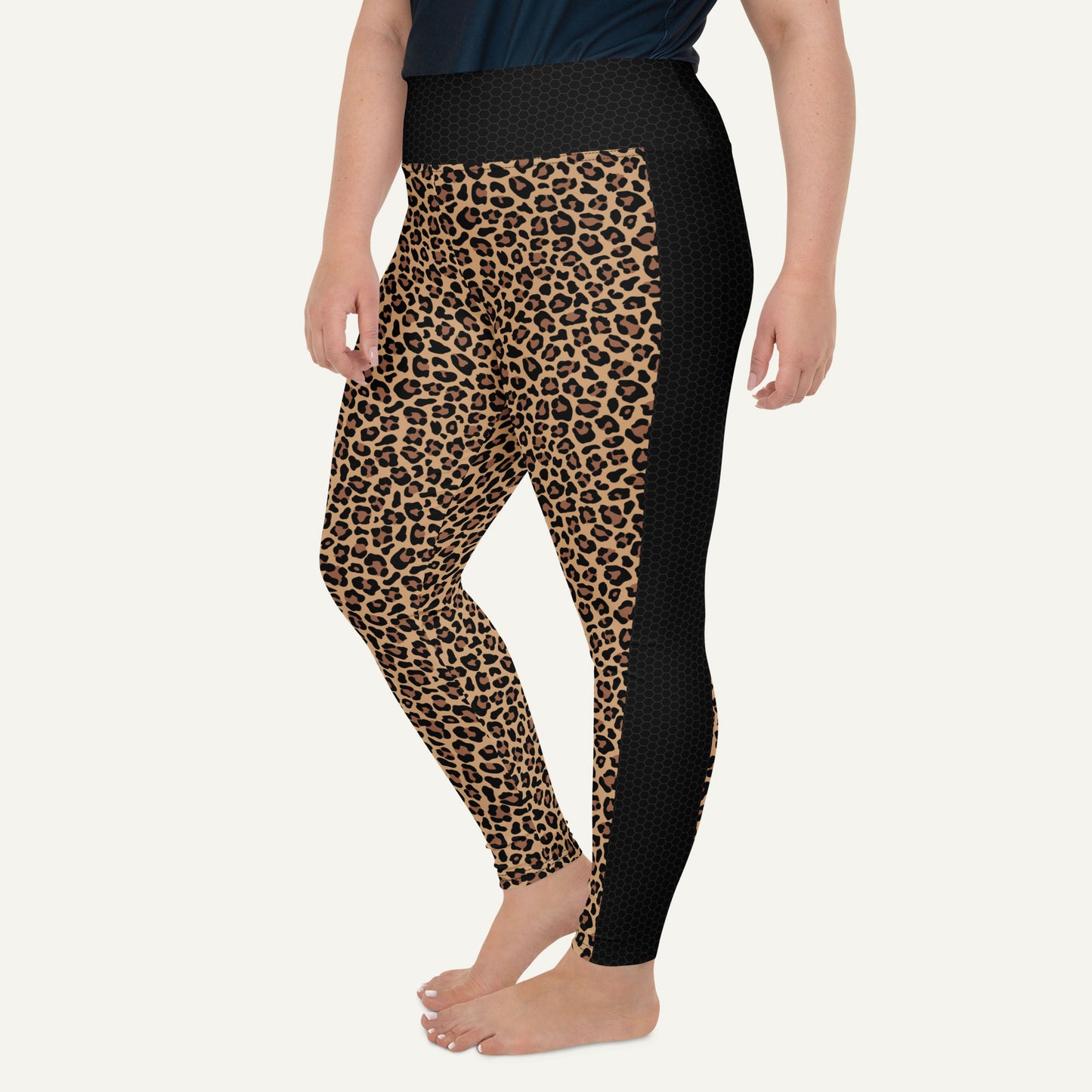 Leopard Print Side Stripe Plus Size Leggings
