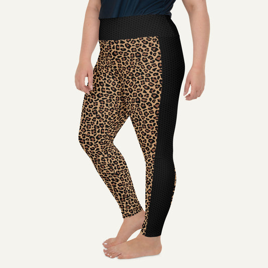 Leopard Print Side Stripe Plus Size Leggings