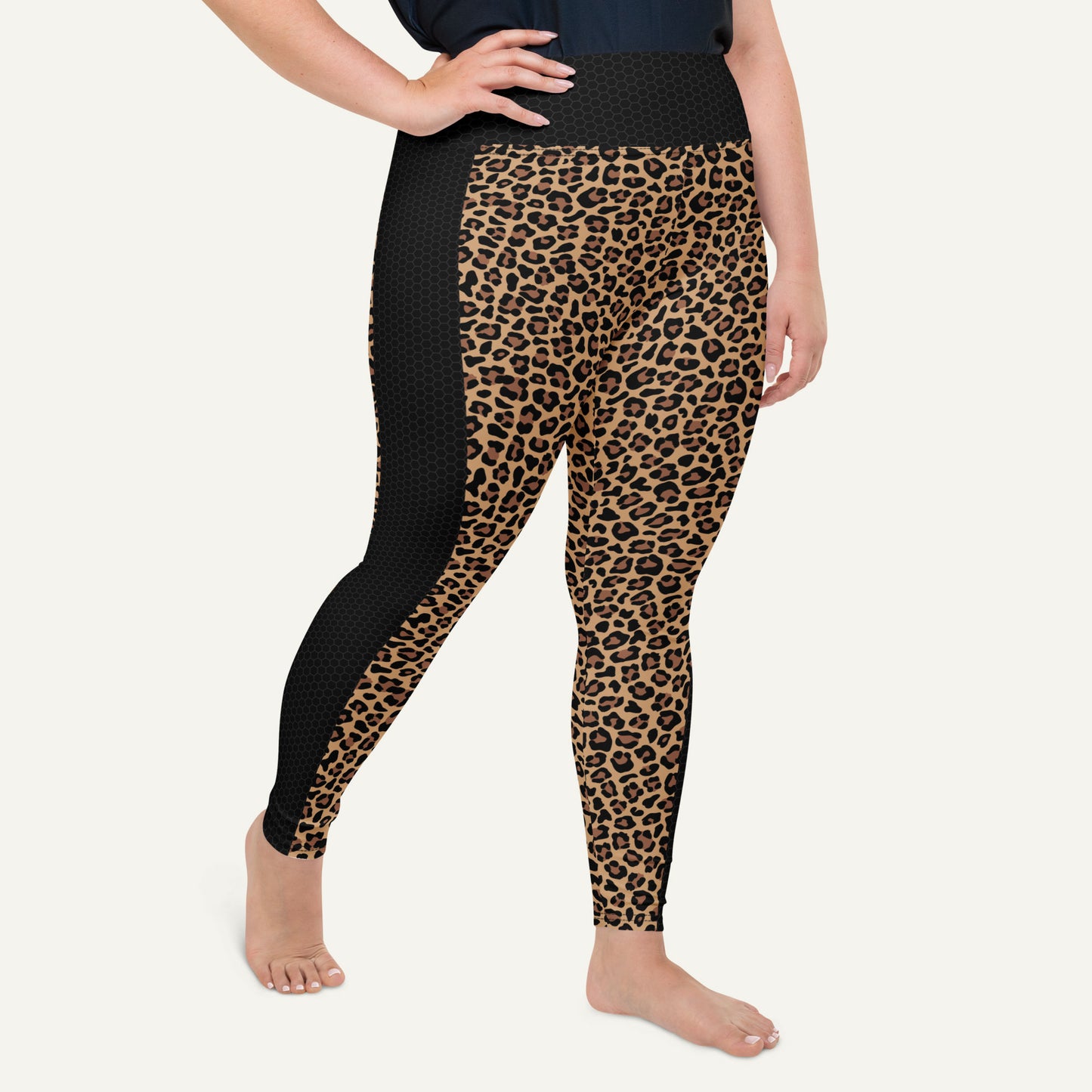 Leopard Print Side Stripe Plus Size Leggings