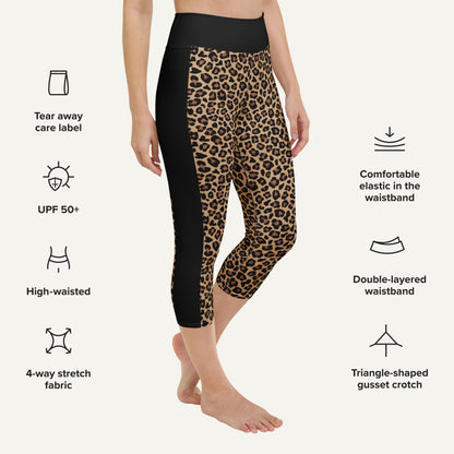 Leopard Print Side Stripe High-Waisted Capri Leggings - Ministry of Sweat