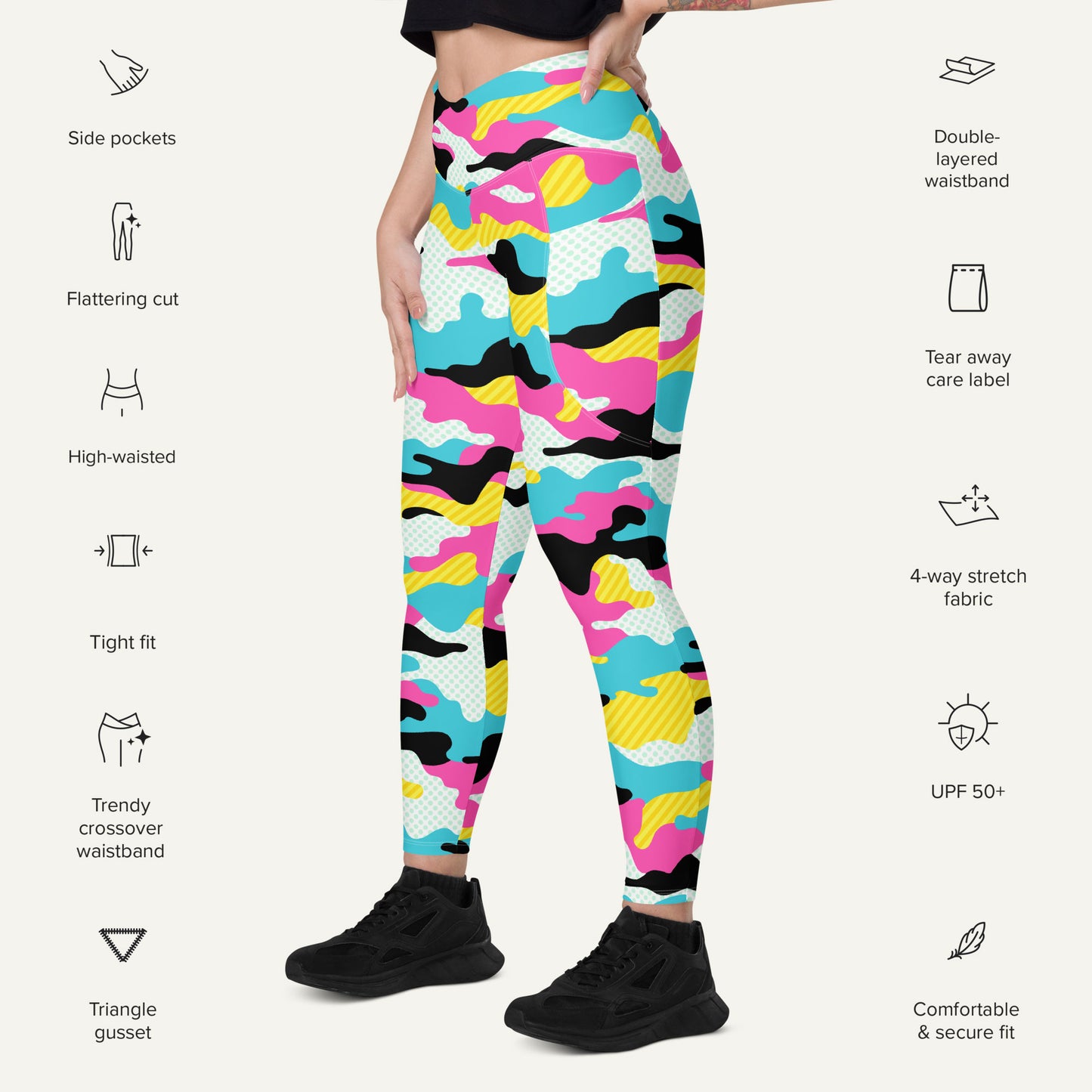 Miami Pop Camo Crossover Pocket Leggings