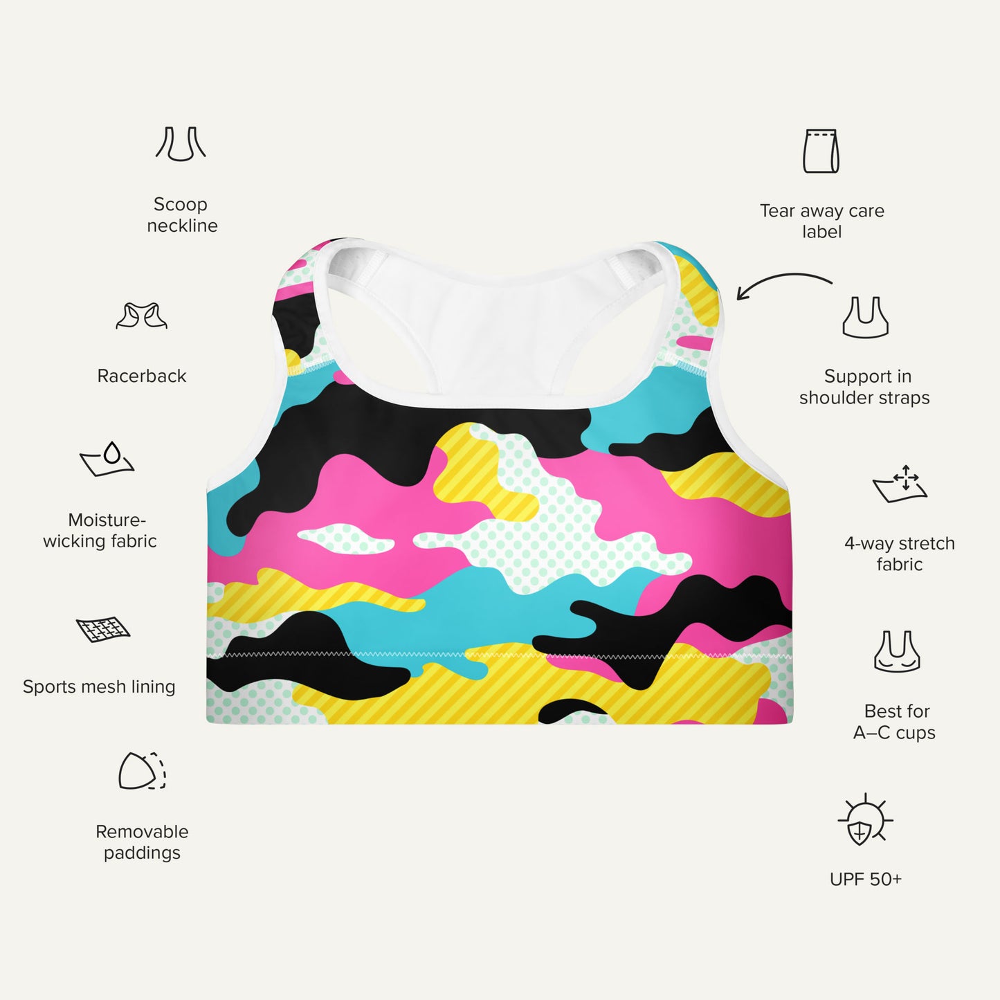 Miami Pop Camo Padded Sports Bra