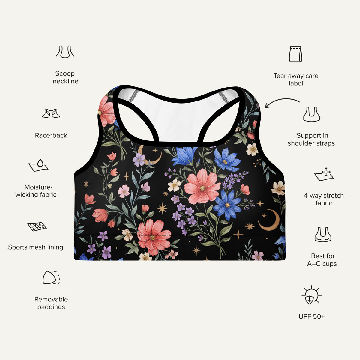 Midnight Meadow Padded Sports Bra