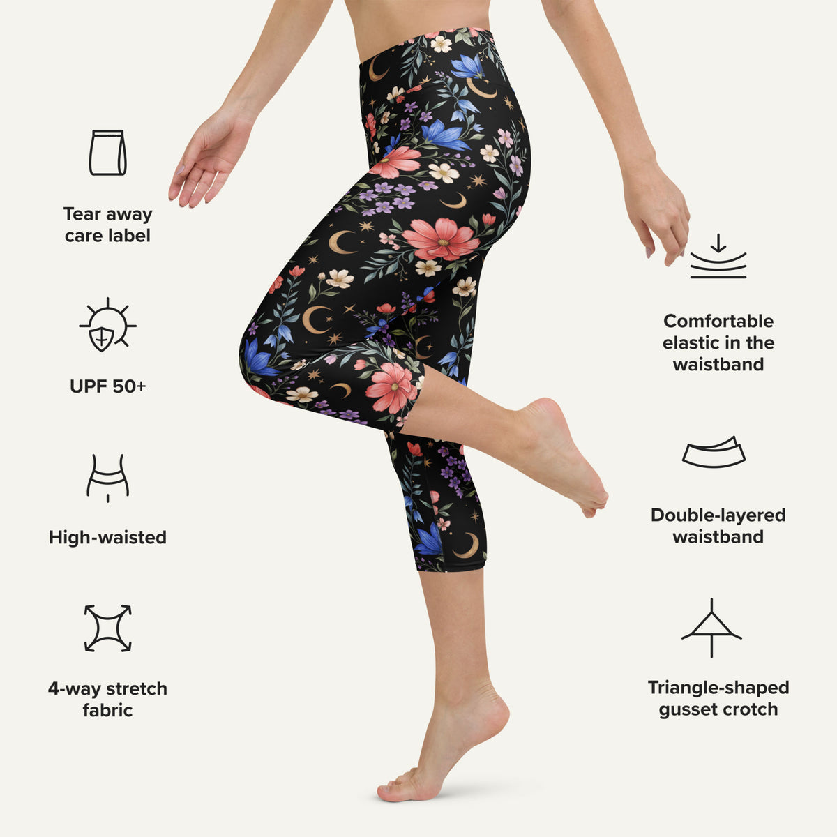 Midnight Meadow High-Waisted Capri Leggings