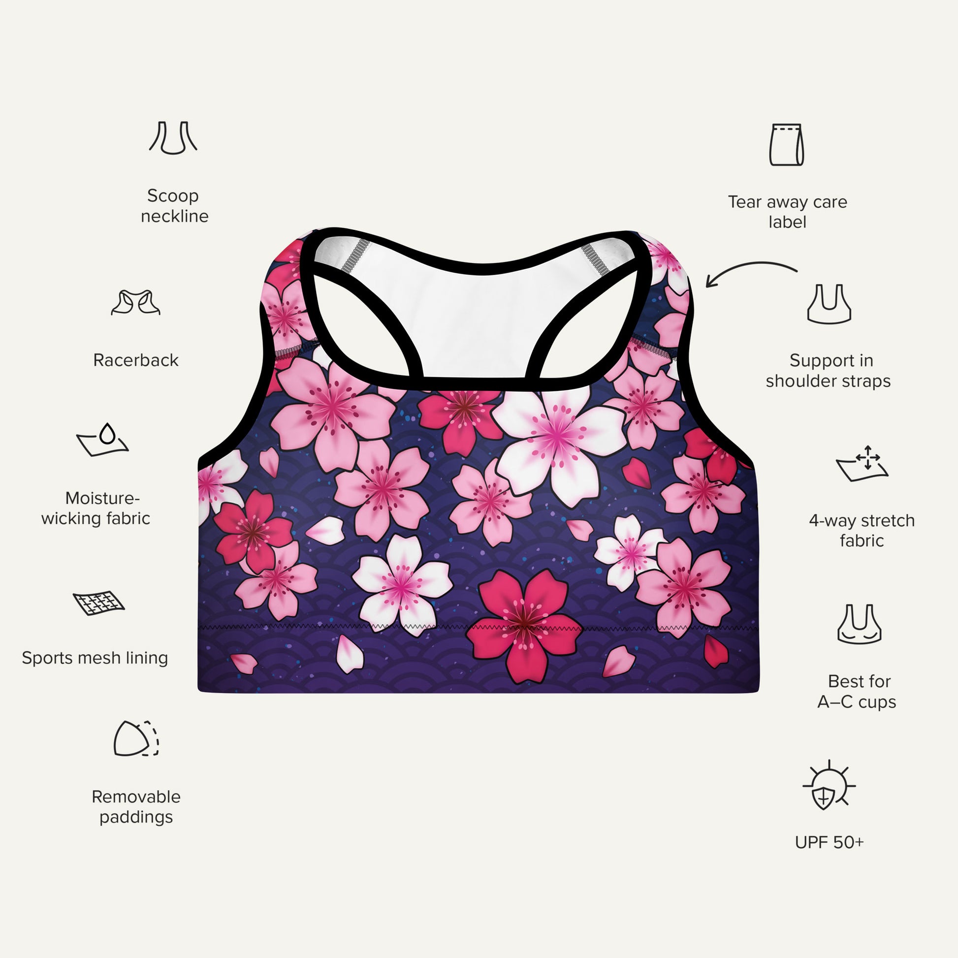 Midnight Sakura Padded Sports Bra - Ministry of Sweat