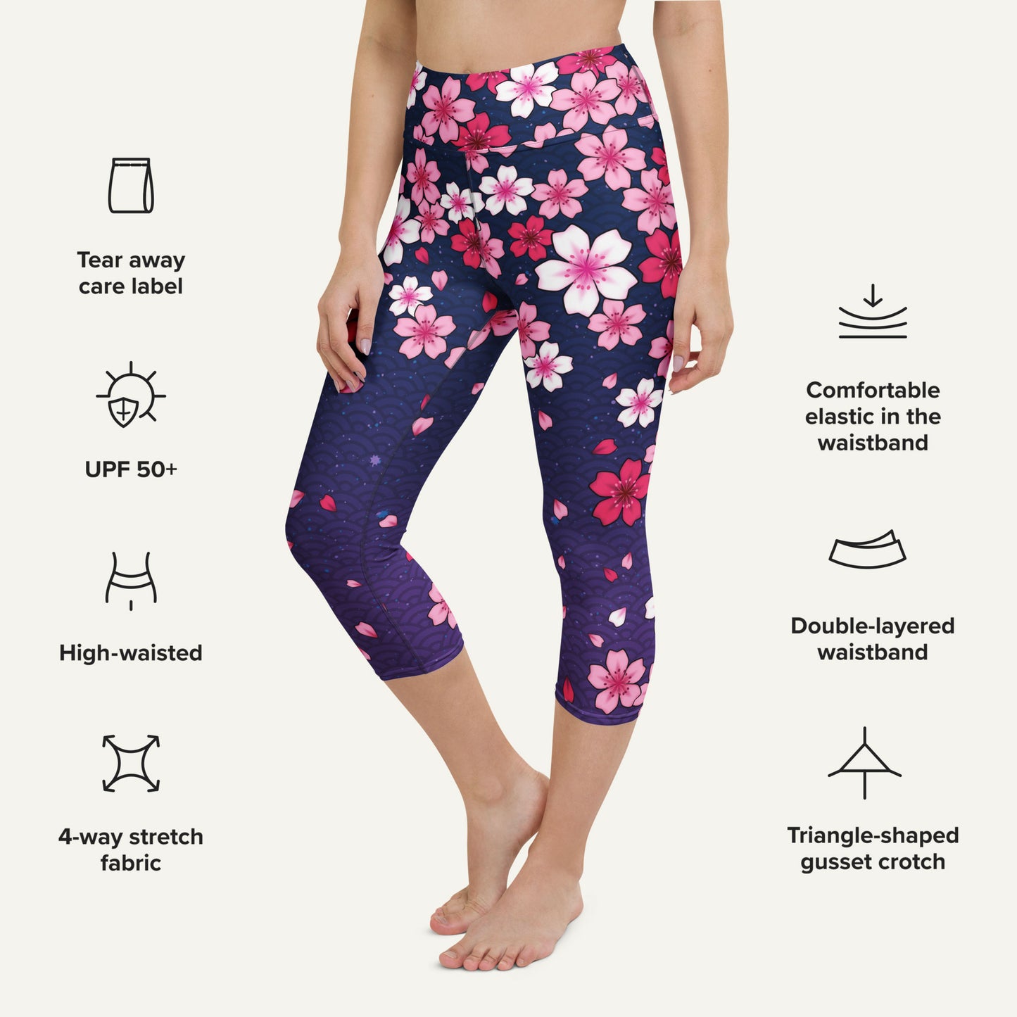 Midnight Sakura High-Waisted Capri Leggings - Ministry of Sweat