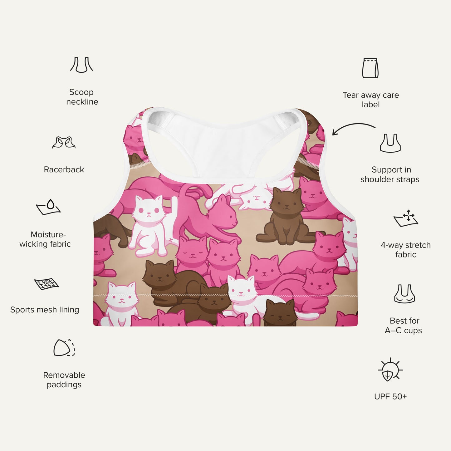 Mocha Blush Camo Cat Padded Sports Bra - Ministry of Sweat