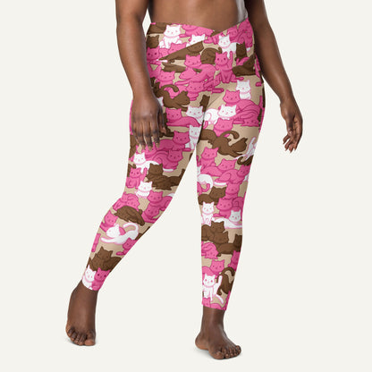 Mocha Blush Camo Cat Crossover Pocket Leggings - Ministry of Sweat