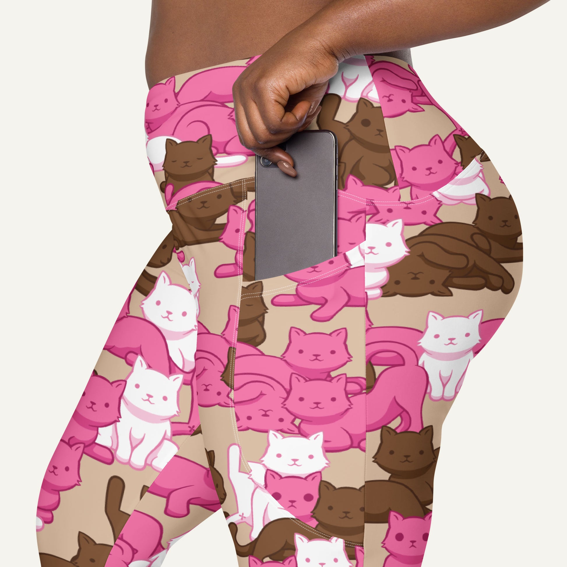Mocha Blush Camo Cat Crossover Pocket Leggings - Ministry of Sweat