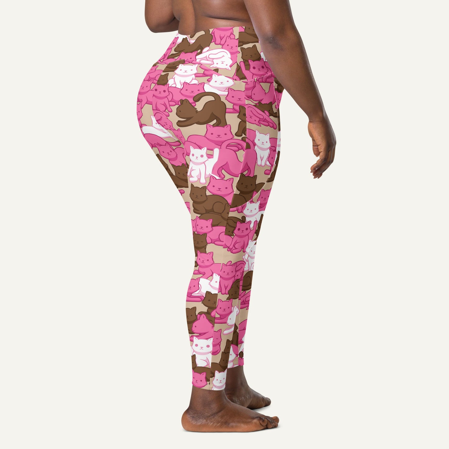 Mocha Blush Camo Cat Crossover Pocket Leggings - Ministry of Sweat