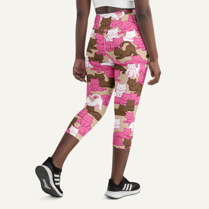 Mocha Blush Camo Cat High-Waisted Capri Leggings