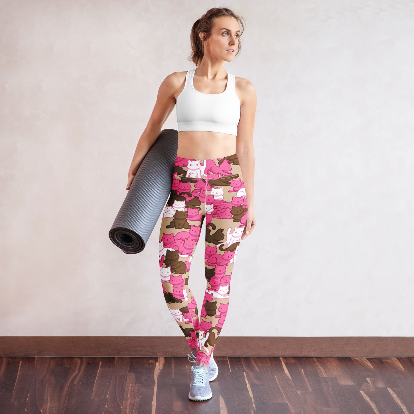 Mocha Blush Camo Cat High-Waisted Leggings - Ministry of Sweat
