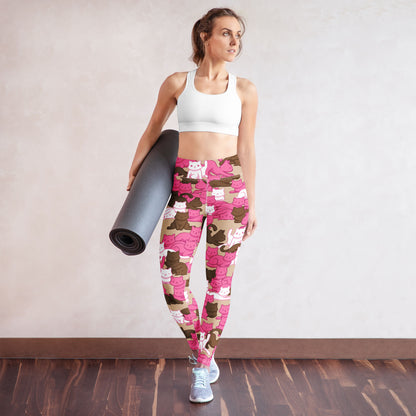 Mocha Blush Camo Cat High-Waisted Leggings - Ministry of Sweat