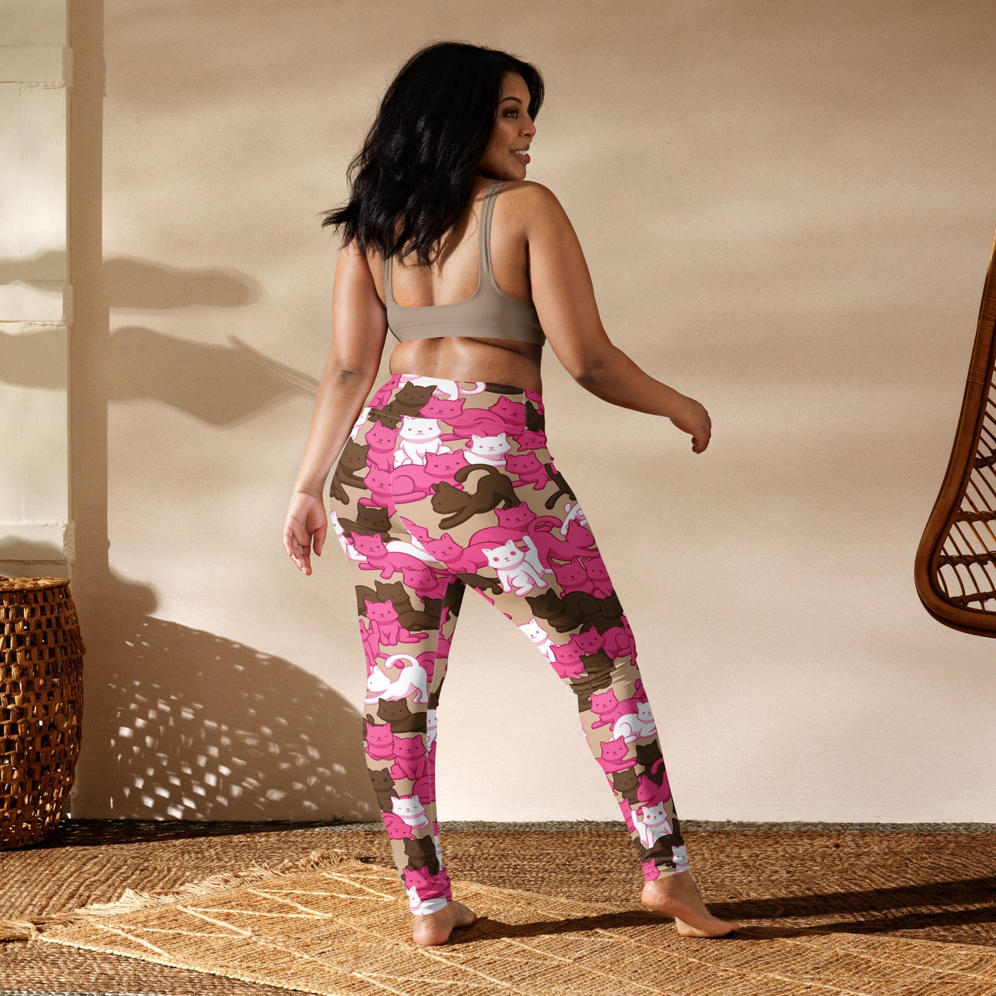 Mocha Blush Camo Cat High-Waisted Leggings - Ministry of Sweat
