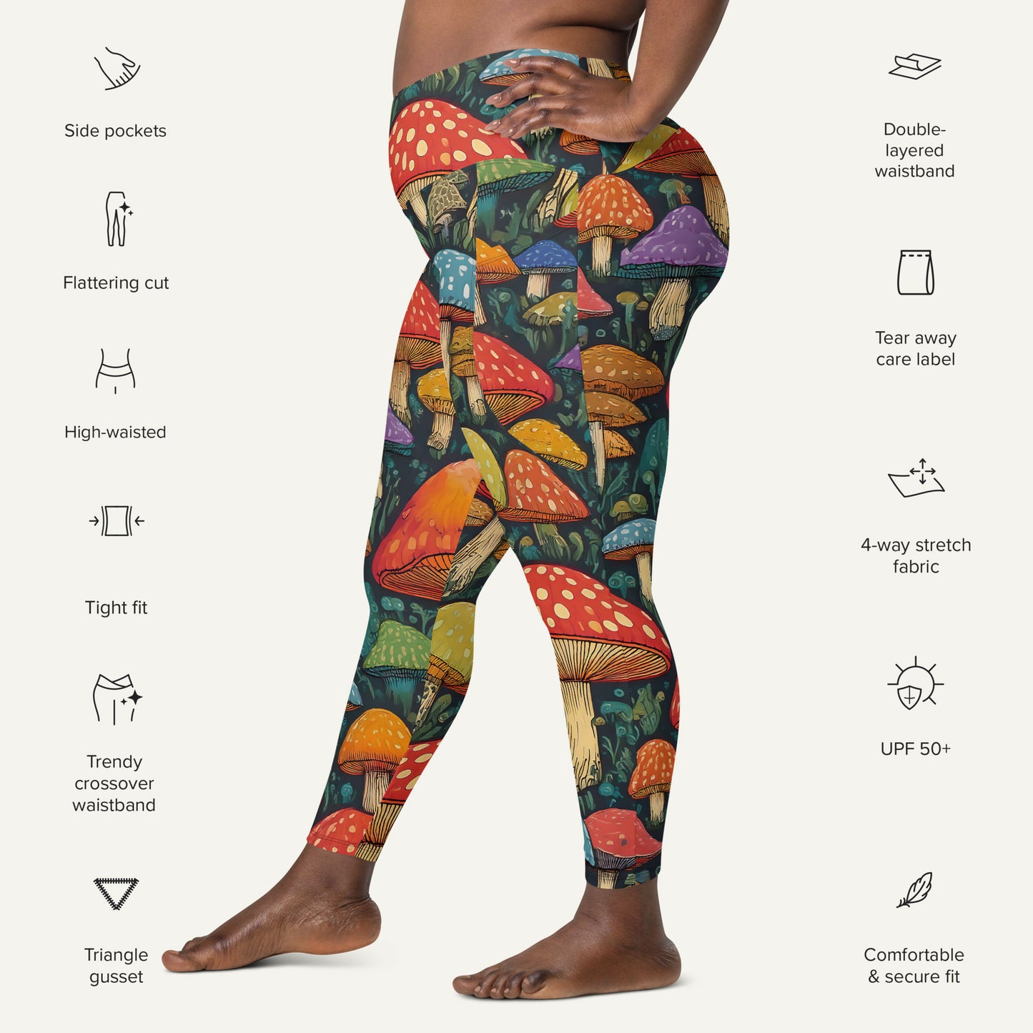 Mushroom Jungle Crossover Leggings With Pockets