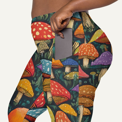 Mushroom Jungle Crossover Leggings With Pockets