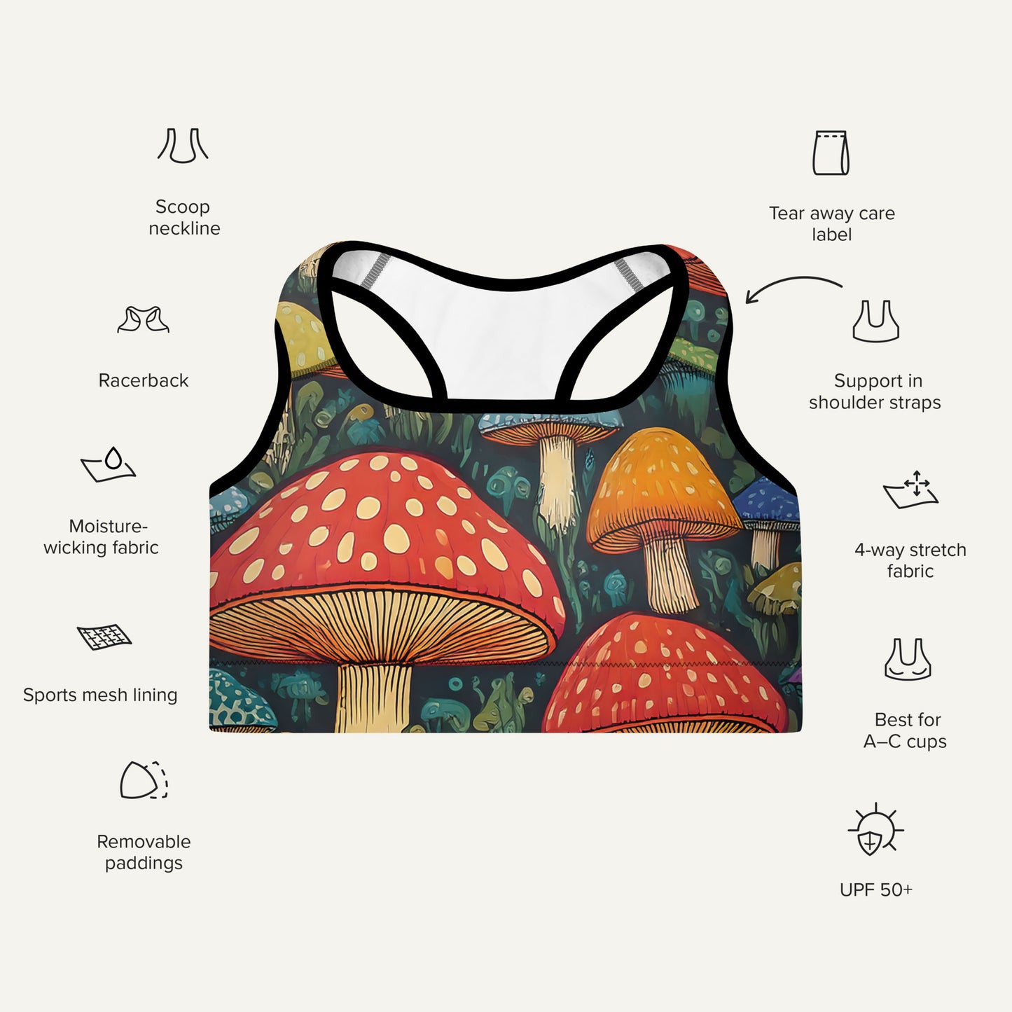 Mushroom Jungle Padded Sports Bra