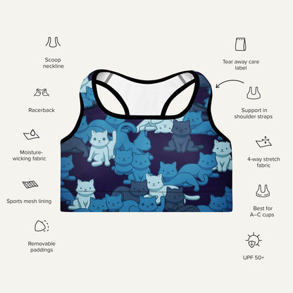 Navy Camo Cats Padded Sports Bra