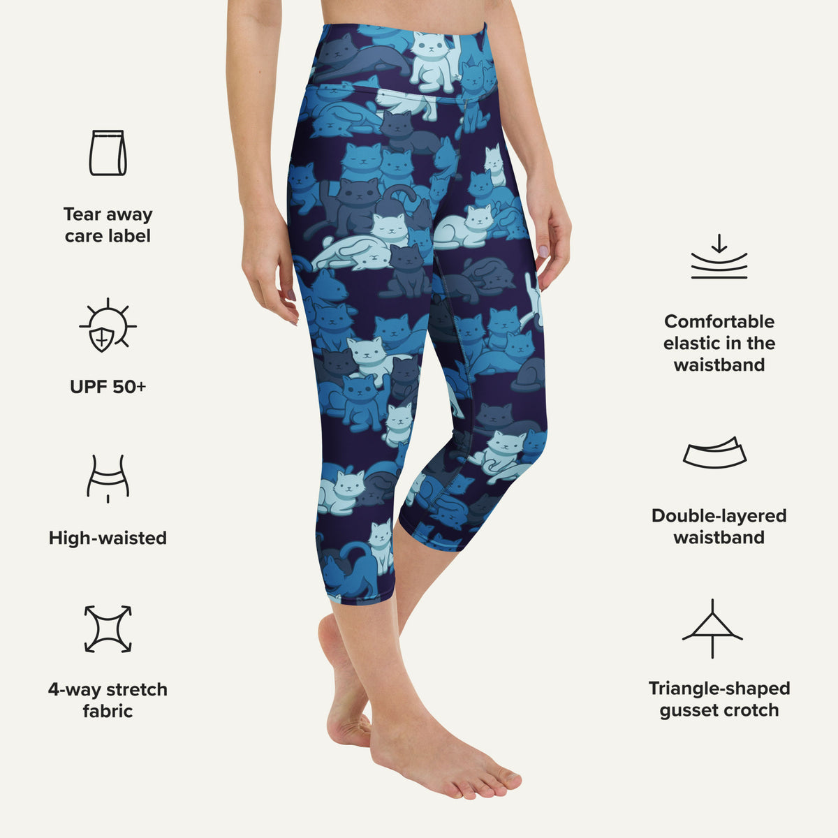Navy Camo Cats High-Waisted Capri Leggings