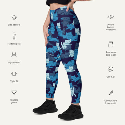 Navy Camo Cats Pocket Leggings