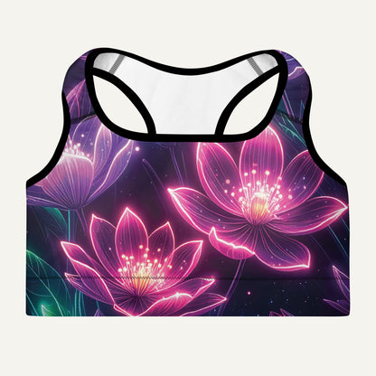 Neon Floral Print Padded Sports Bra