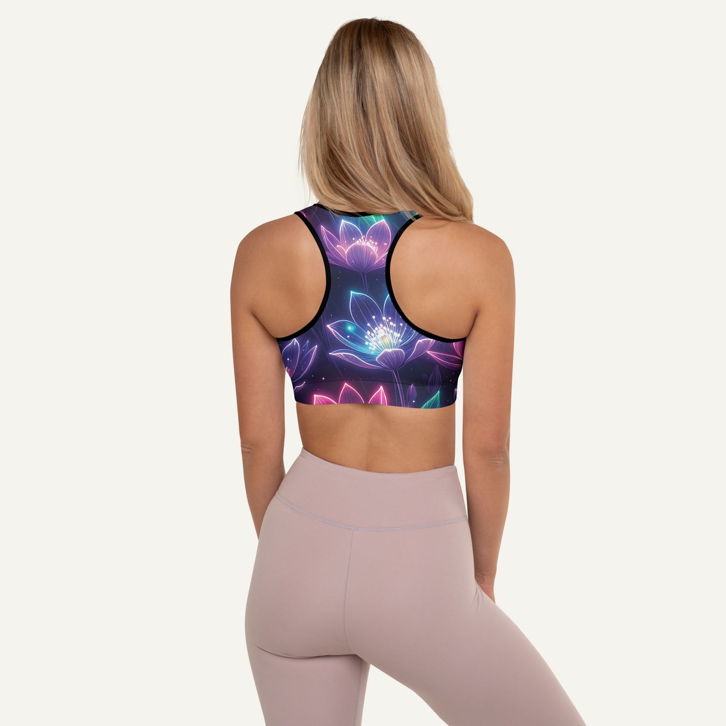Neon Floral Print Padded Sports Bra