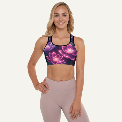 Neon Floral Print Padded Sports Bra