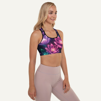 Neon Floral Print Padded Sports Bra