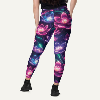 Neon Floral Print Crossover Pocket Leggings