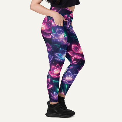 Neon Floral Print Crossover Pocket Leggings