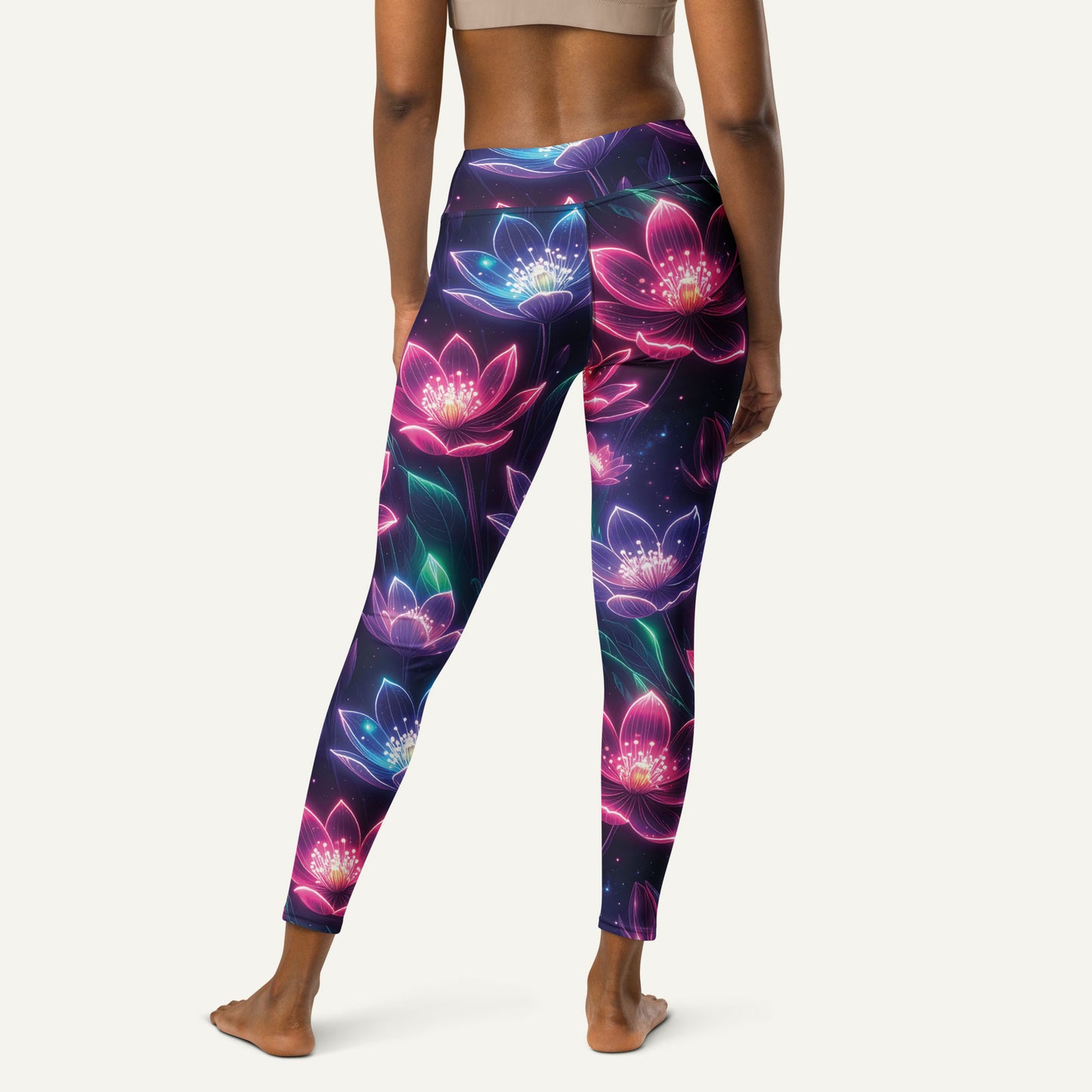 Neon Floral Print High-Waisted Leggings