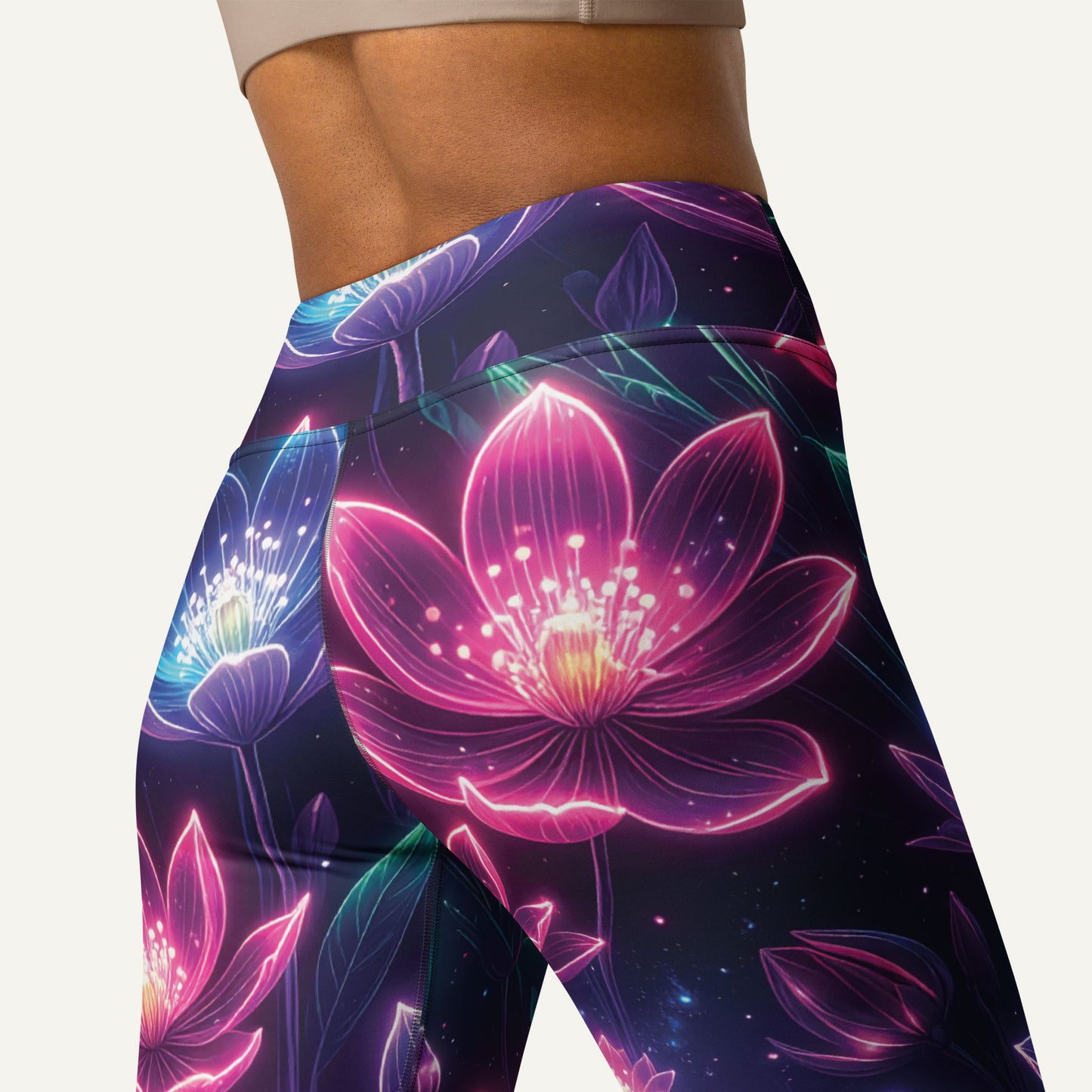 Neon Floral Print High-Waisted Leggings