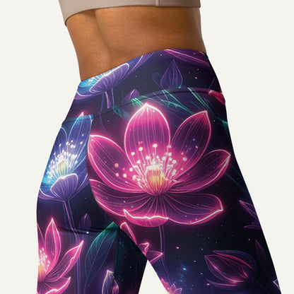 Neon Floral Print High-Waisted Leggings