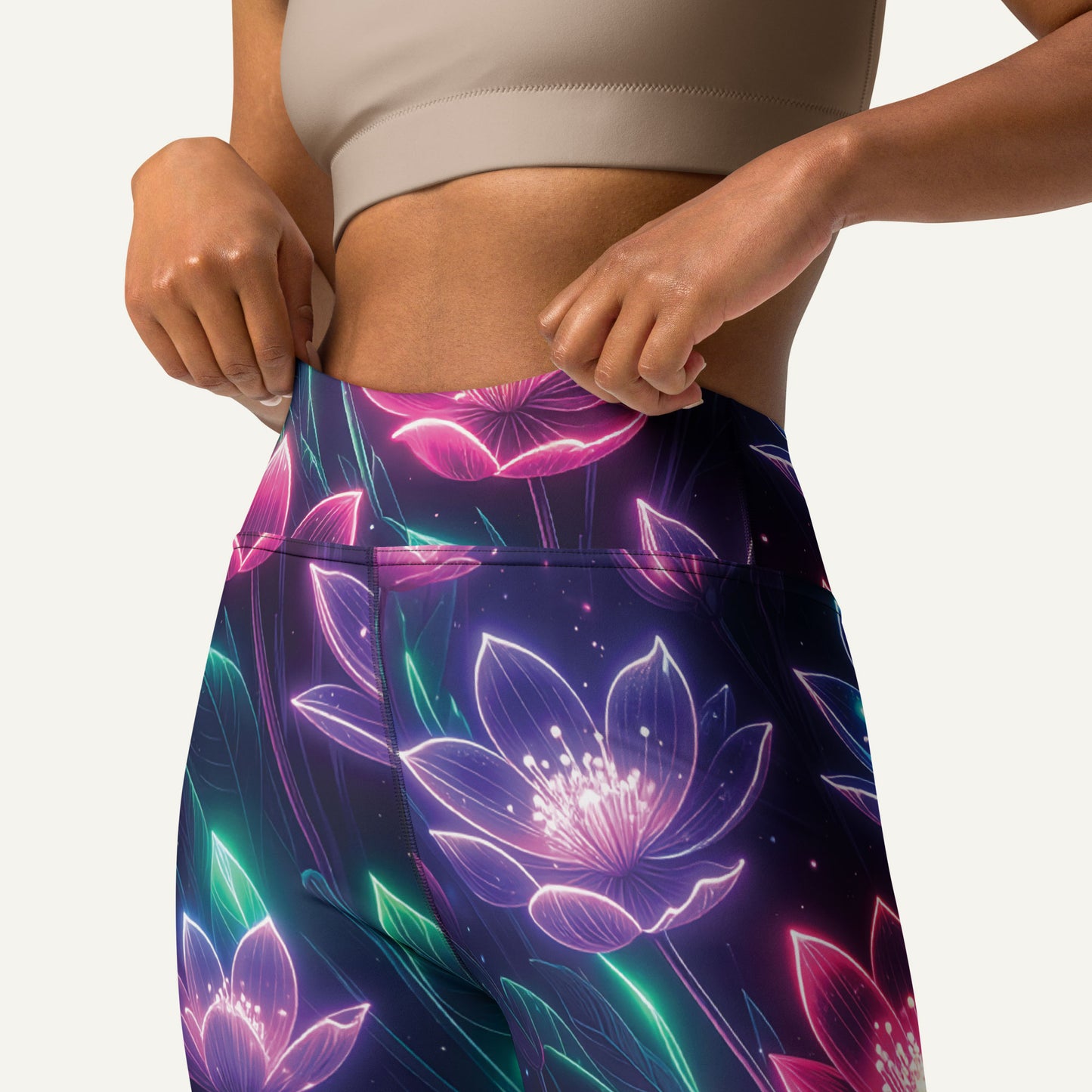 Neon Floral Print High-Waisted Leggings