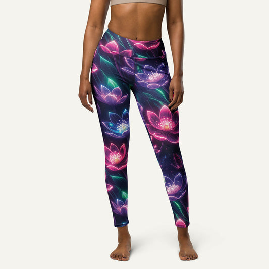 Neon Floral Print High-Waisted Leggings