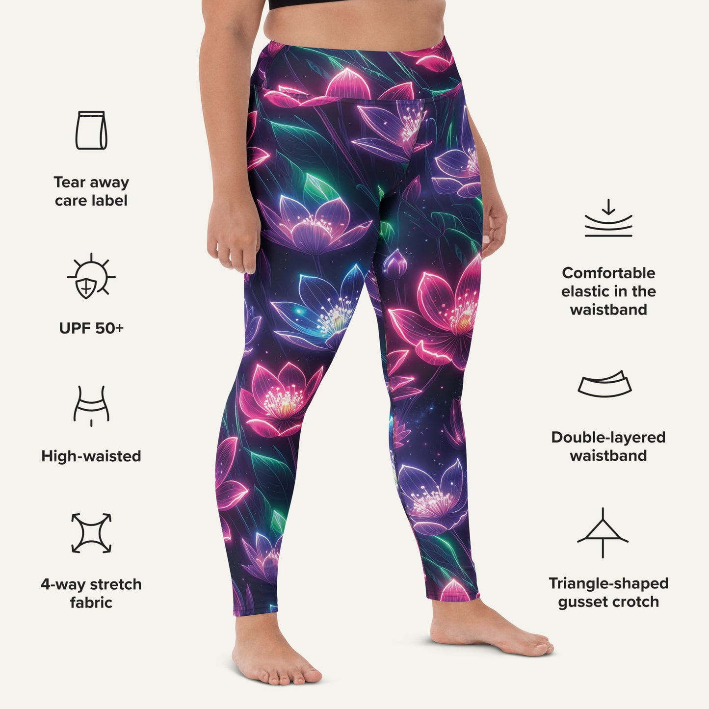 Neon Floral Print High-Waisted Leggings