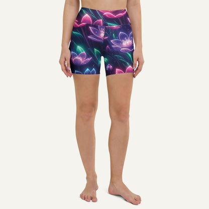 Neon Floral Print High-Waisted Shorts