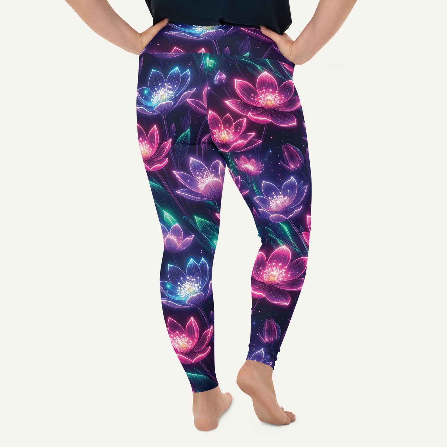 Neon Floral Print Plus Size Leggings