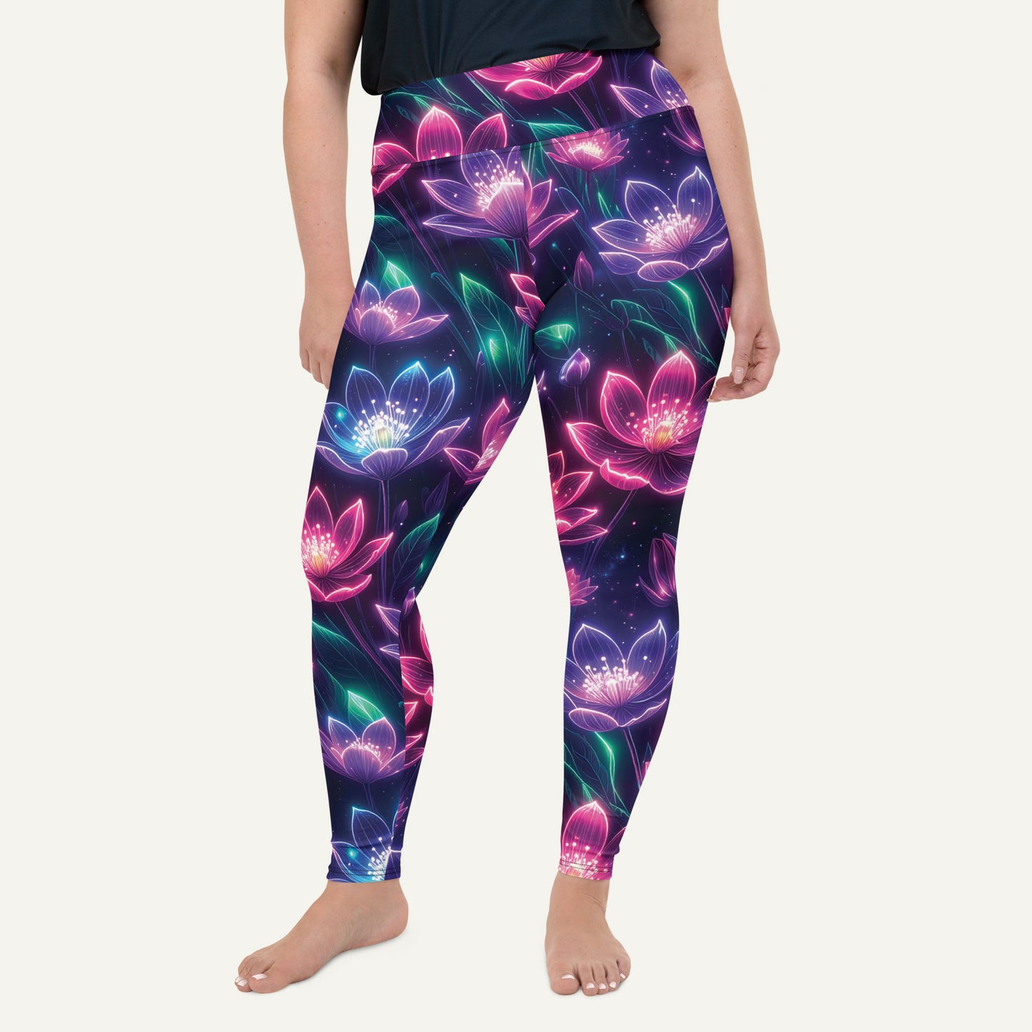 Neon Floral Print Plus Size Leggings