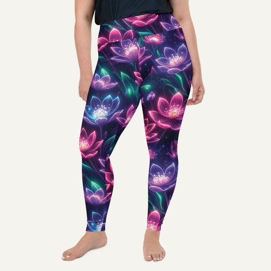 Neon Floral Print Plus Size Leggings