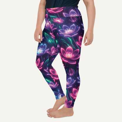 Neon Floral Print Plus Size Leggings