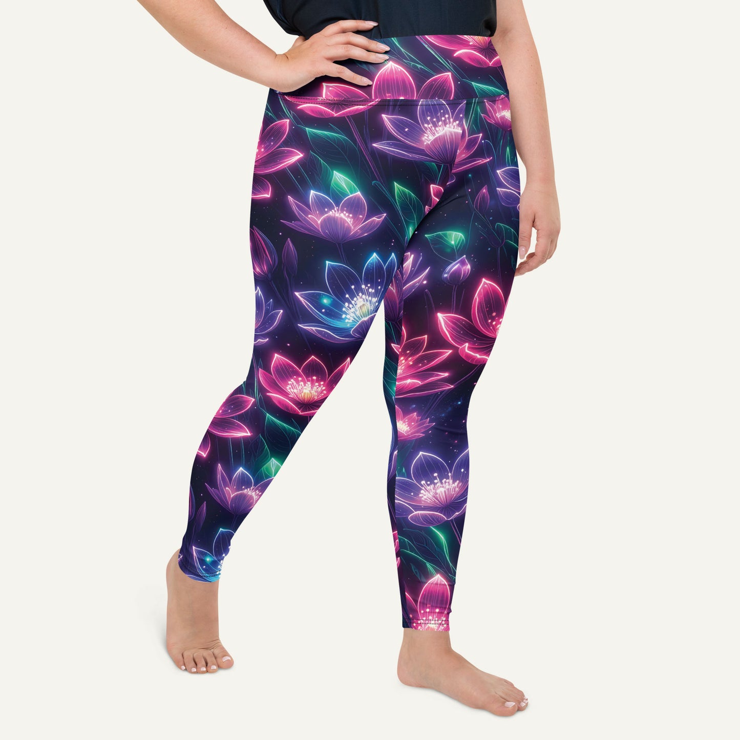 Neon Floral Print Plus Size Leggings